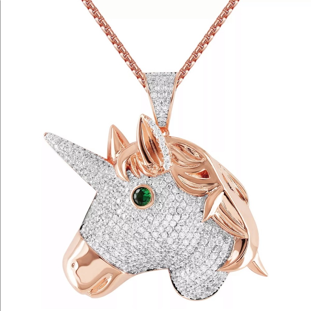 Iced Out Unicorn Pendant (Rose Gold)